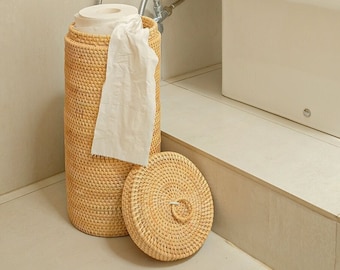 Toilet paper holder-Handmade woven rattan holds three toilet rolls / Boho Bathroom storage decor W-18 cm H-40 cm Gift for him/her