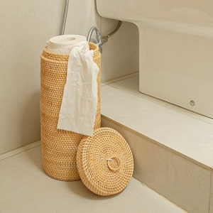 Toilet paper holder-Handmade woven rattan holds three toilet rolls / Boho Bathroom storage decor W-18 cm H-40 cm Gift for him/her