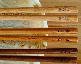 Chopsticks in Premium Mahogany, Teak, and Rosewood - Reusable Personalised Chopsticks Set with rest Gift for him, her and for Birthday