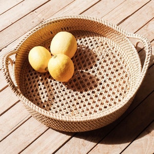 Handcrafted 30cm Wide Rattan Woven Basket: Dark brown and natural - Kitchen & Bathroom Decor - Gift for him/her