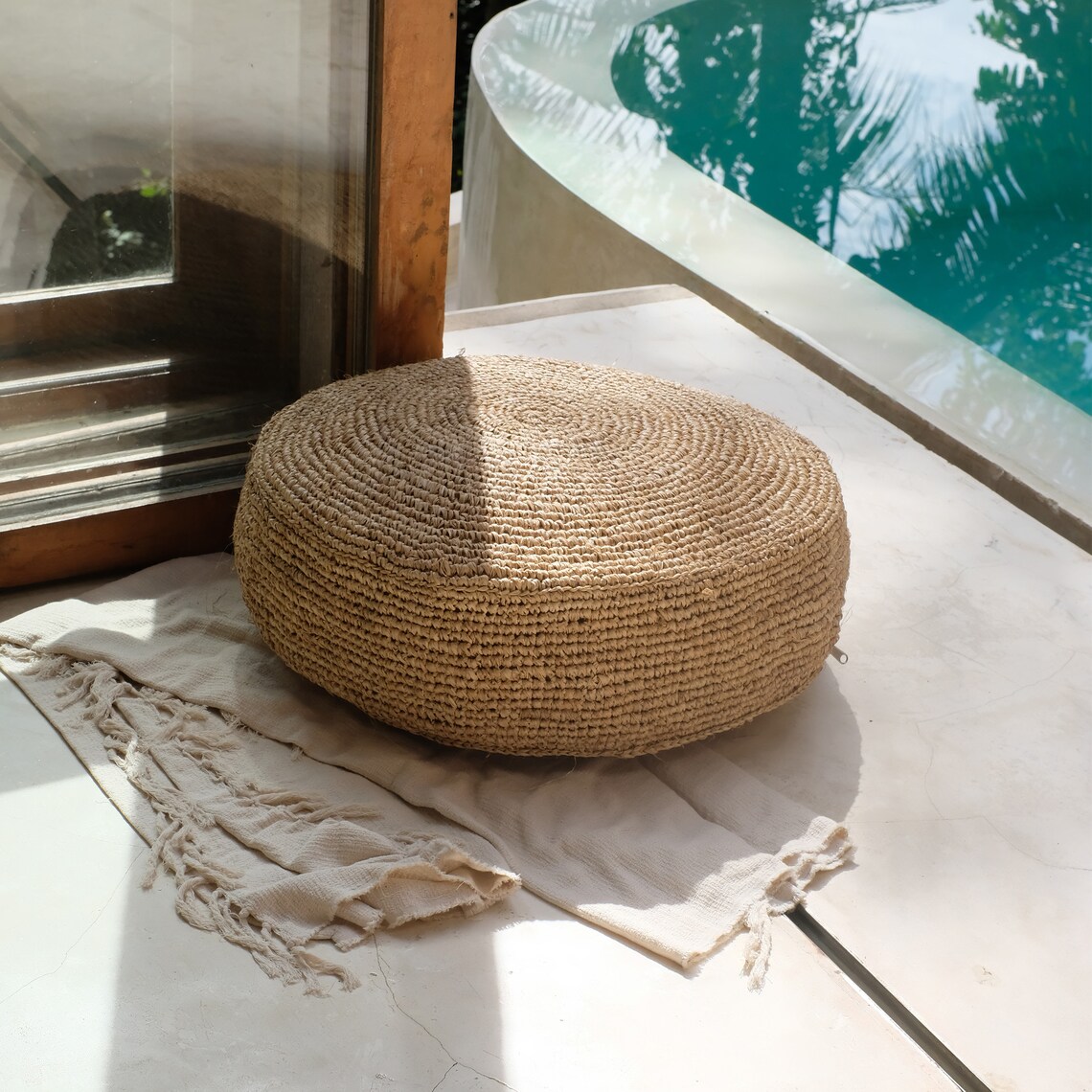 Jute round pouf / floor cushion / wicker cushion. Etsy