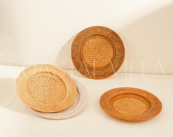 Set sottopiatti vintage in rattan, tovagliette rotonde in vimini