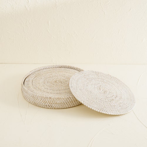 Round Placemats With Holder White Wash Rattan / Wicker Etsy