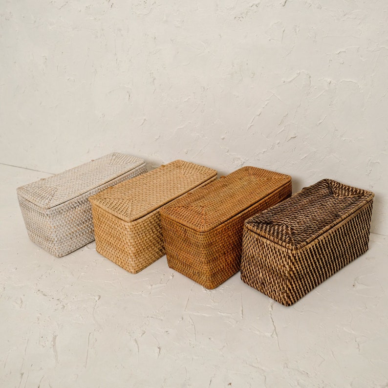 Storage box with lid / Woven Rattan Bathroom Amenities box / Bathroom Storage box / Organiser with lid /L 33cm H 16cm W 15cm Birthday gift image 1