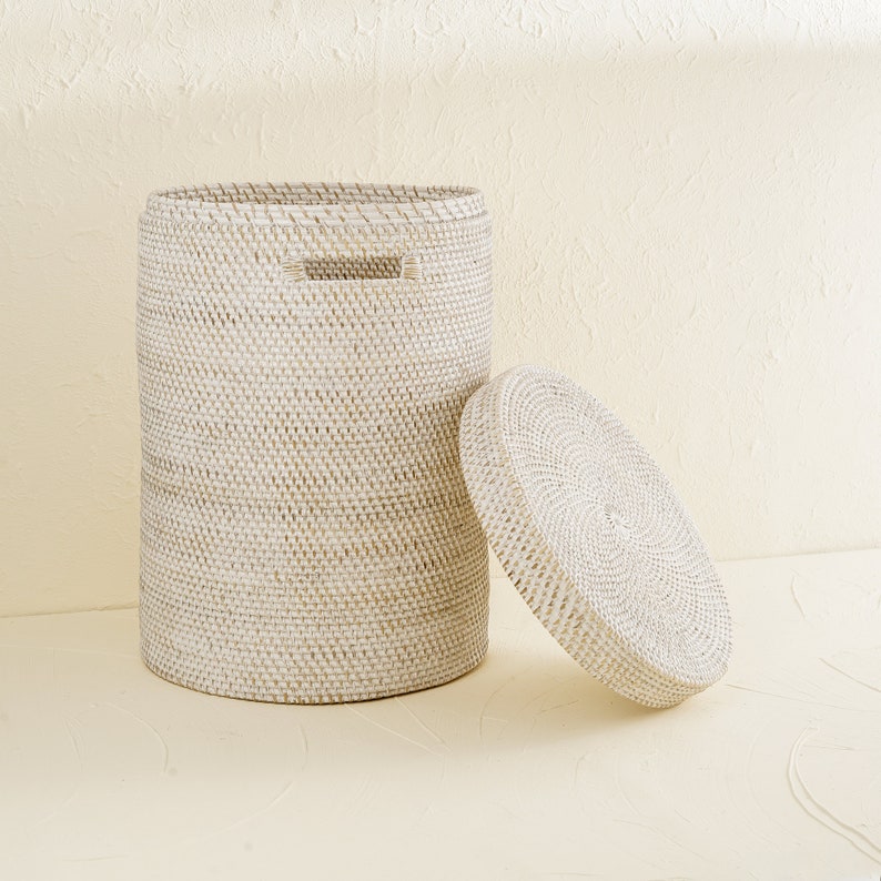 Laundry Basket Woven / Storage Basket White Wash / Rattan Basket Gift for him/her Birthday gift image 2