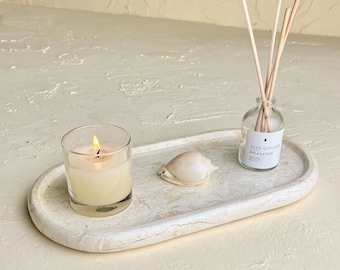 Handcrafted Beige Marble Styling Tray, Decorative Display