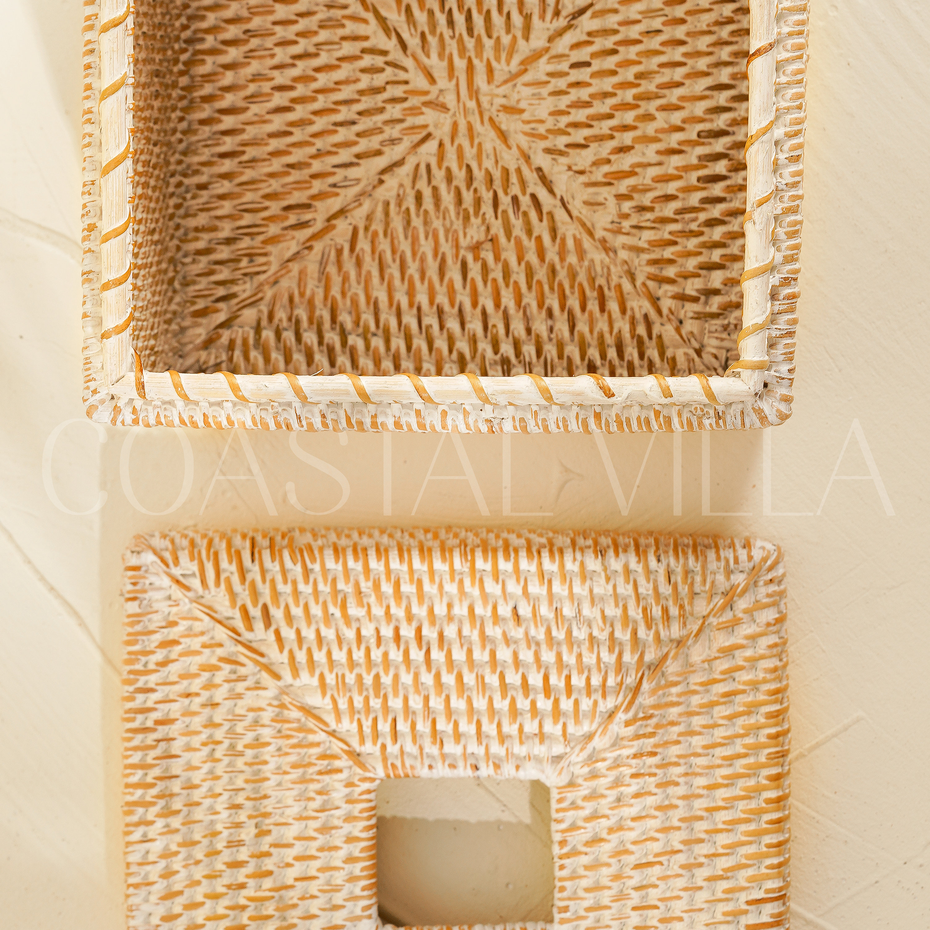 Housse de boîte à mouchoirs carrée en rotin, 14,5 x 14,5 x 12,7 cm, support  décoratif tissé avec couvercle supérieur à charnière, couleur naturelle :  : Cuisine et Maison