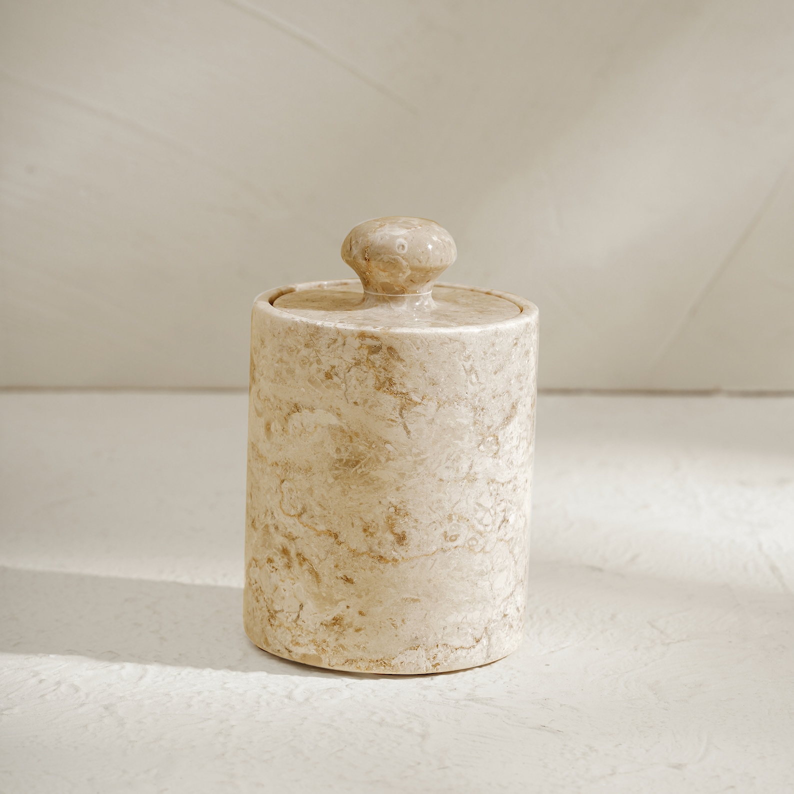 Cup with Lid - 5-Piece Beige Marble Bathroom Accessories Set