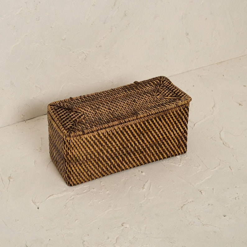 Storage box with lid / Woven Rattan Bathroom Amenities box / Bathroom Storage box / Organiser with lid /L 33cm H 16cm W 15cm Birthday gift image 7