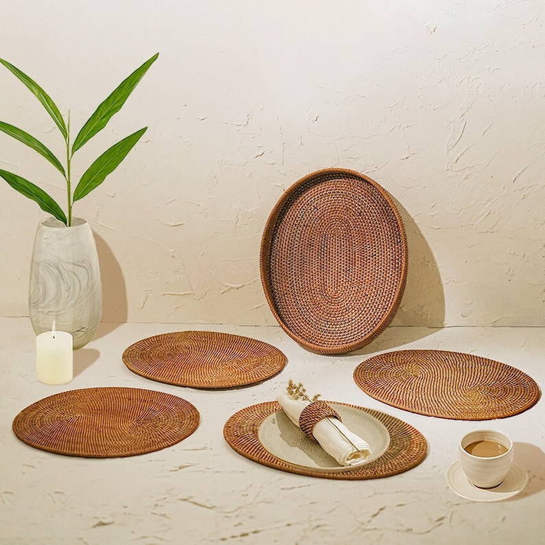 Oval Rattan Mat Oval Rattan Placemats With Holder – Honey Brown (39x30 Cm) – Handwoven ...
