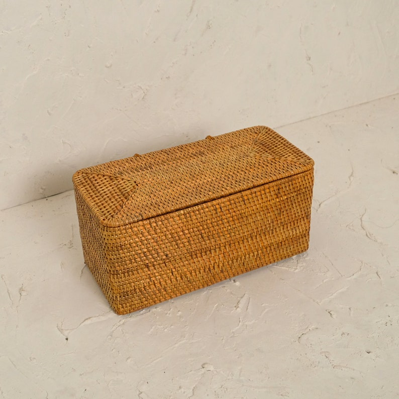 Storage box with lid / Woven Rattan Bathroom Amenities box / Bathroom Storage box / Organiser with lid /L 33cm H 16cm W 15cm Birthday gift image 9