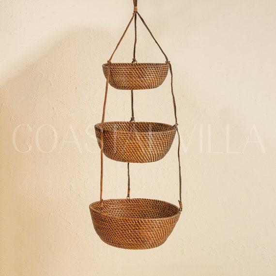 Hanging Basket Woven Rattan Hanging Fruit Basket Hanging