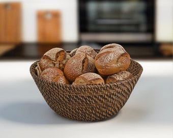 Bread Basket woven - Fruit basket rattan dark brown roll bowl width 25cm Gift for him/her Birthday gift