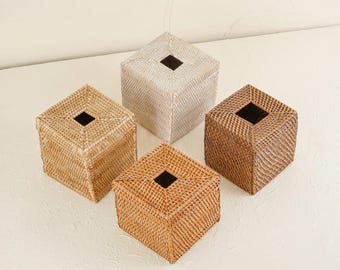 Tissue box Square Rattan / Tissue holder cover / Tissue box cover square / Bathroom tissue box / Living room tissue holder 14 x 14 x 14cm