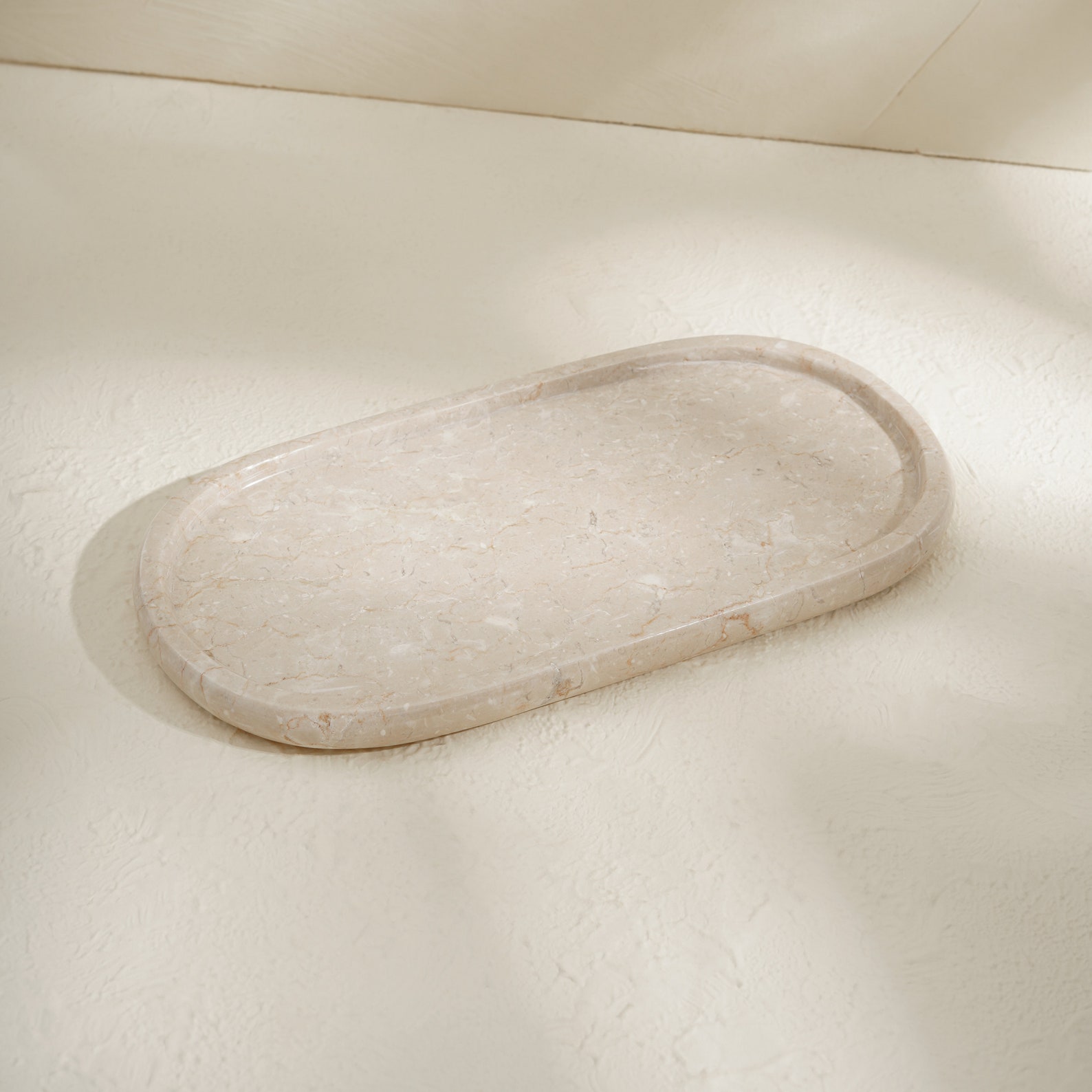 Oval Tray - 5-Piece Beige Marble Bathroom Accessories Set