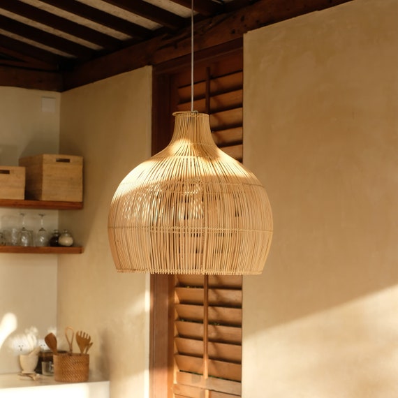Brown rattan lamp sale shade