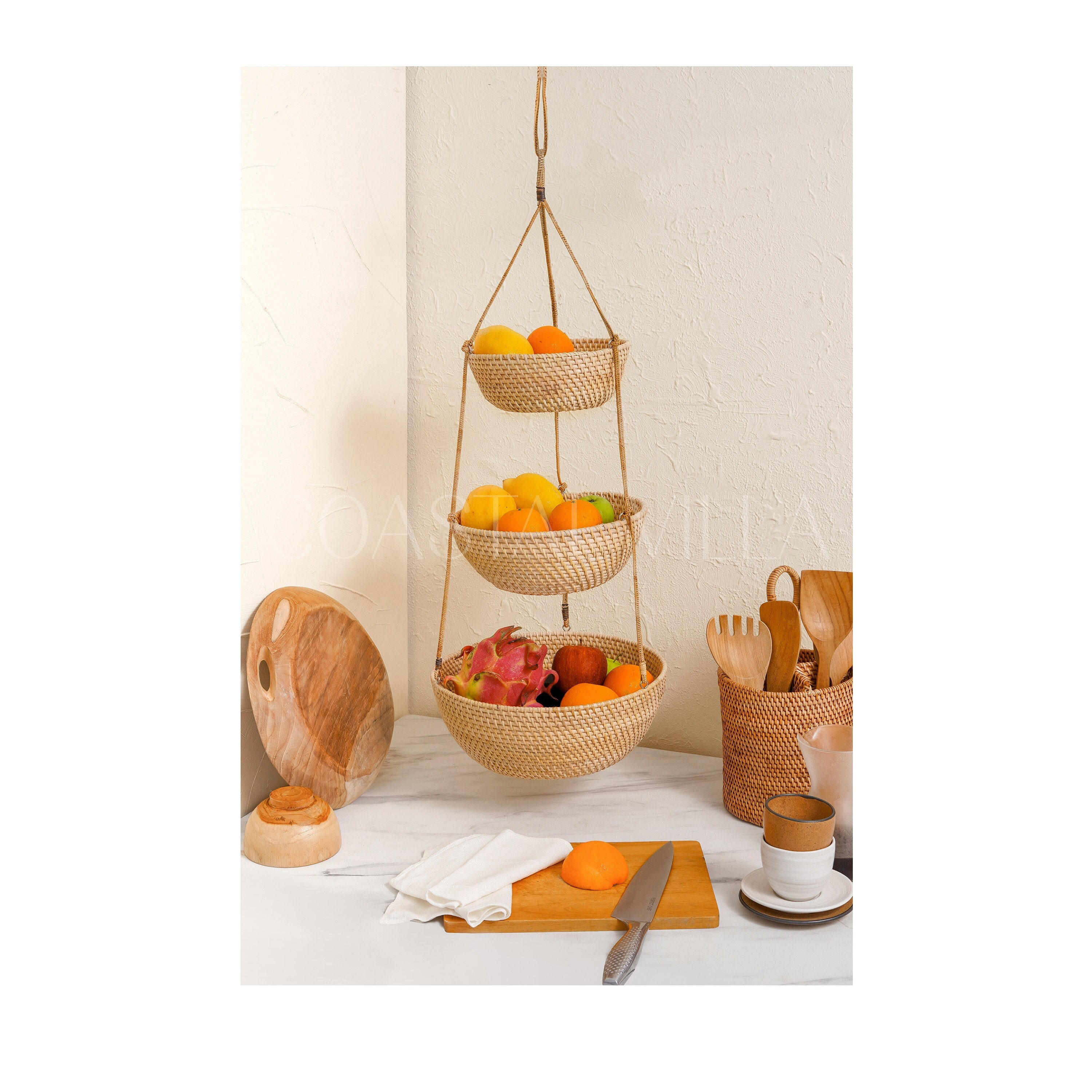 Hanging Woven Rattan Basket/ Hanging Fruit Basket / Hanging Etsy