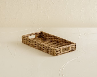 Tray mini dark brown / Bathroom amenities tray / Key holder / nicknacks tray / woven rattan tray L30cm W15cm H5cm Gift for him/her