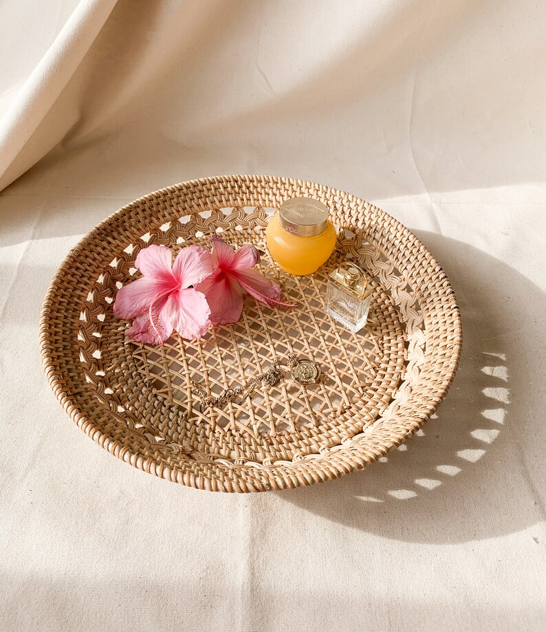 Coquina Rattan Basket/ Wicker Basket / Vanity Basket / Etsy