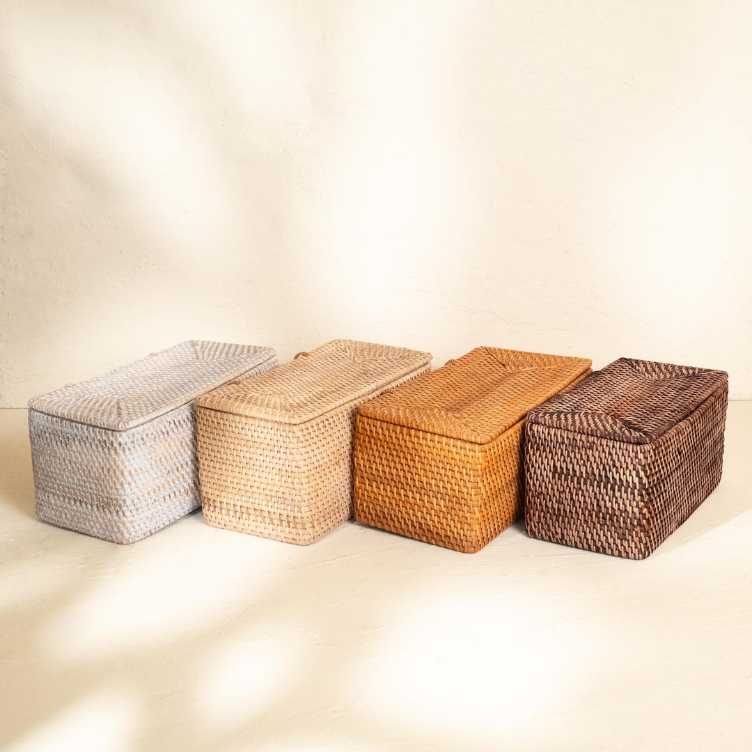 Handgeflochtene Aufbewahrungsbox aus Rattan mit Deckel, Bad- und Schminktisch-Organizer aus Weide, 31 x 17 x 16 cm
