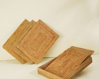Rectangular Natural Rattan Placemats with rattan holder- Set of 4, 6 and 8 Gift for him/her Birthday gift