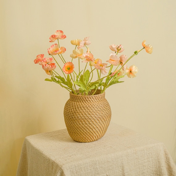 Duiaynke Vaso in rattan stile retrò, ornamento per composizioni floreali, realizzato a mano, collezione moderna, decorazione per la casa (19 cm x 35 cm x 9,5 cm