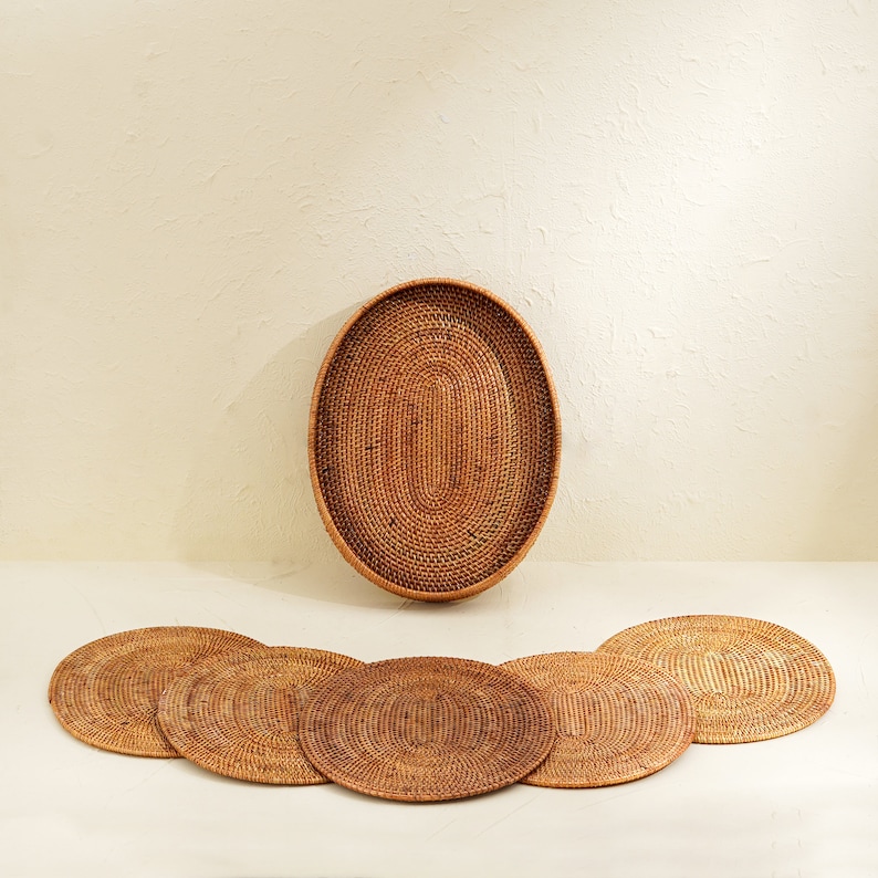 Oval Rattan Mat Oval Rattan Placemats With Holder – Honey Brown (39x30 Cm) – Handwoven ...