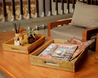 Plateau De Service Zara Home En Rotin Et Bois - Marron - Occasion