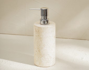 Beige Marble Liquid Soap Dispenser, Refillable Bathroom Accessory