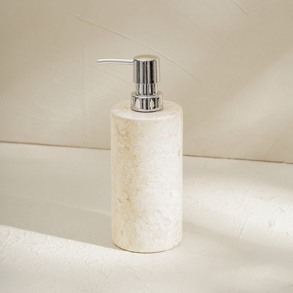 Beige Marble Liquid Soap Dispenser, Refillable Bathroom Accessory