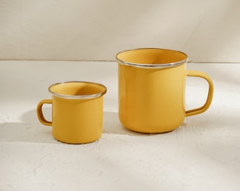 Gelber Becher / Emaille Becher / Camping Becher / Camping Becher / Emaille Becher / Reisebecher / Rucksackbecher Geschenk für Sie / Ihn