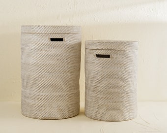 Laundry Basket Woven / Storage Basket - White Wash / Rattan Basket Gift for him/her Birthday gift