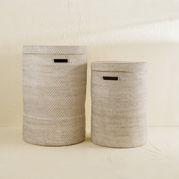 Laundry Basket Woven / Storage Basket - White Wash / Rattan Basket Gift for him/her Birthday gift