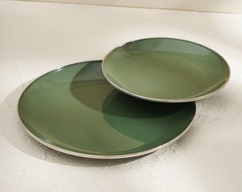 Green Enamel plates / Vintage enamelware plates / Camping plates / gift for her and him