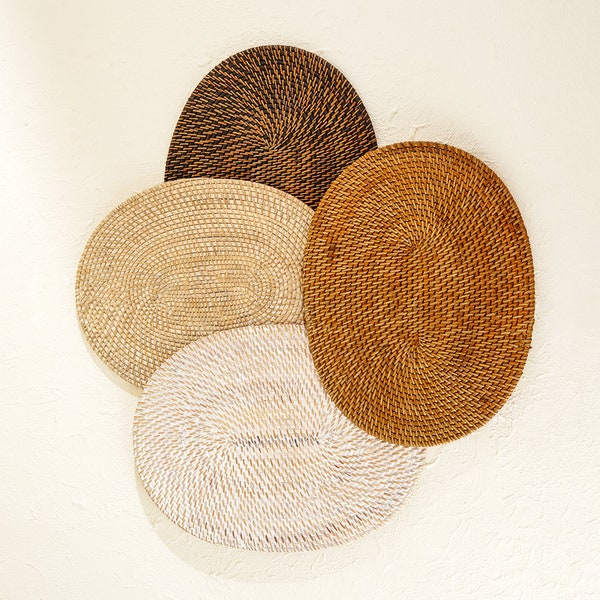 Placemat oval Rattan / Rattan woven Placemat / Handmade Wicker Placemat / heat proof / heat resistant mat / Option with holder 39 cm x 30 cm