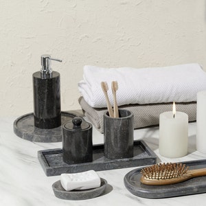 Black Marble Bathroom Accessories SET/ Bathroom Decoration / 5 Piece ...