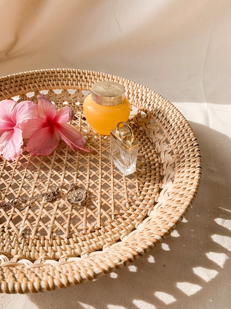 Coquina Rattan Basket/ Wicker Basket / Vanity Basket / Etsy