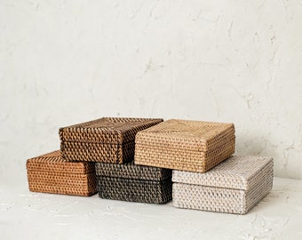 Handwoven Mini Rattan Basket with Lid - 20Lx15Wx7H cm - Available in 5 Vibrant Colours Gift for him/her Birthday gift