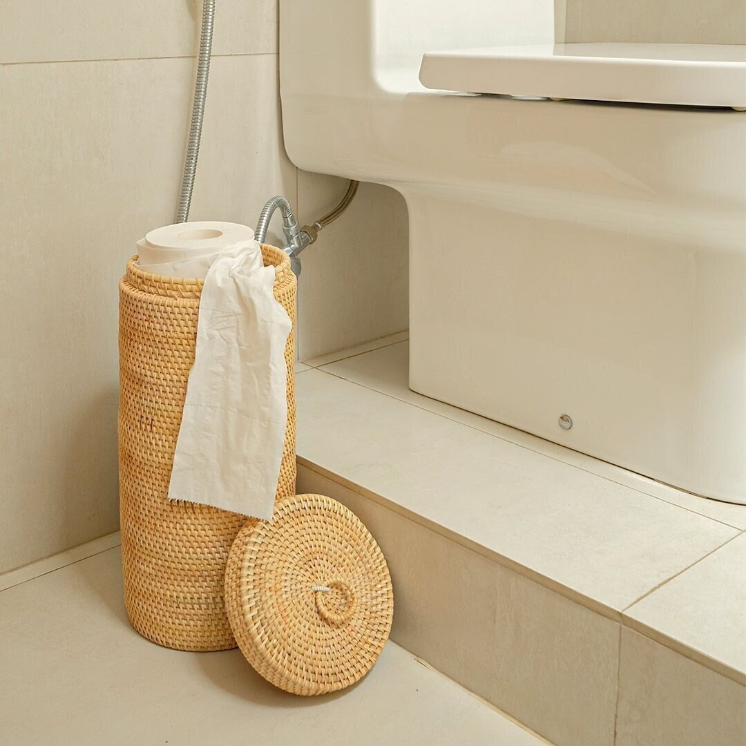 Mega Roll Toilet Paper Storage, Toilet Roll Holder Basket Lidded, TP Wicker  Stand, Toilet Tissue Box, Toilet Paper Cover Bin Caddy Rack 