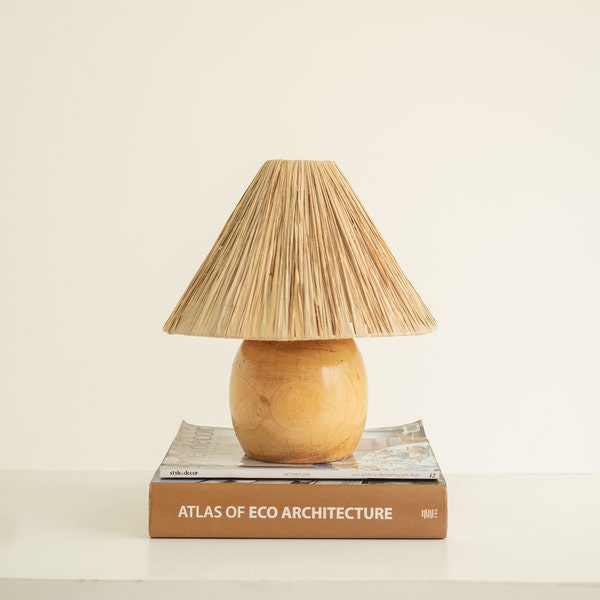 Handcrafted Mushroom Lamp with Raffia Shade and Mahogany Base - Organic Elegance for Your Home Gift for him/her Birthday gift