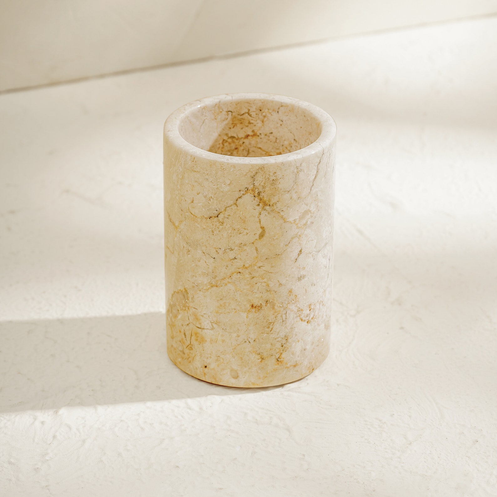 Toothbrush Holder - 5-Piece Beige Marble Bathroom Accessories Set