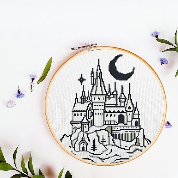 School of magic Outline style cross stitch pattern. Wizard world