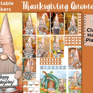 Thanksgiving Printable Planner Stickers: Made to Fit the Classic Happy Planner – Thanksgiving Gnomes