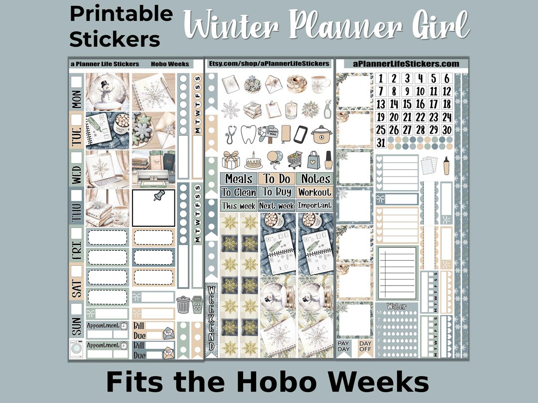 Hobonichi Weeks Winter Printable Planner Stickers: Winter Planner Girl ...