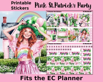 Printable St. Patrick’s Day Planner Stickers: Made to Fit the Erin Condren Planner – Pink St. Patrick’s Party