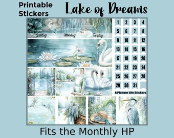 Maandelijkse afdrukbare plannerstickers Lake: gemaakt voor de klassieke Happy planner – Lake of Dreams
