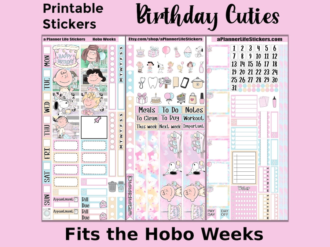 Hobonichi Weeks Birthday Printable Planner Stickers: Birthday Cuties - Etsy