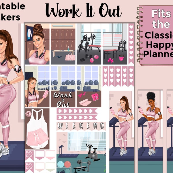 Fitness Printable Planner Stickers: Made to Fit the Classic Happy Planner – Work It Out