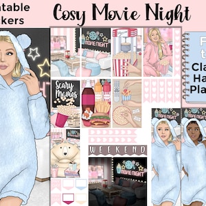 Movie Night Printable Planner Stickers: Made to Fit the Classic Happy Planner – Cosy Movie Night