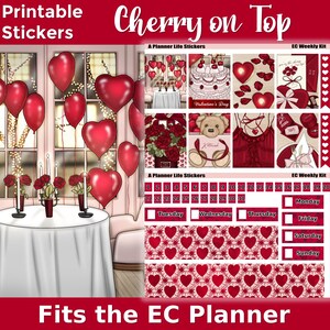印刷可能なバレンタインデー プランナー ステッカー: Erin Condren プランナーにフィットするように作成 – Cherry on Top
